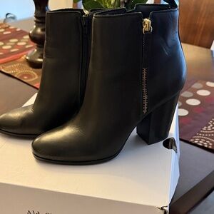 Aldo Black Leather Ankle Booties with Gold Zipper